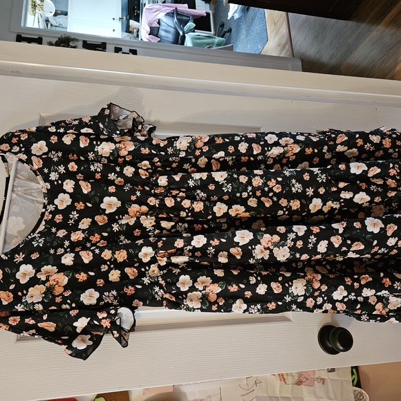 Floral Black and Pink Women's Dress - Picture 2 of 2